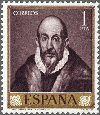 ESPAÑA 1961 1334 Sello Nuevo Domenico Theotocopoulos El Greco Autorretrato c/trazas oxido detrás Espana Spain Espagne Spagna Spanje Spanien 